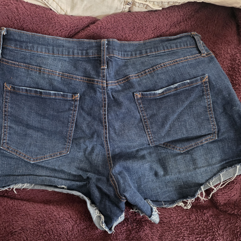 Distressed Dark Blue Denim Women’s Shorts - Picture 3 of 3